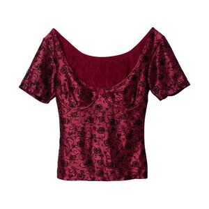 Sundazed (Italy) Floral Velvet Satin Polyester Bustier Top Bordeaux : XS